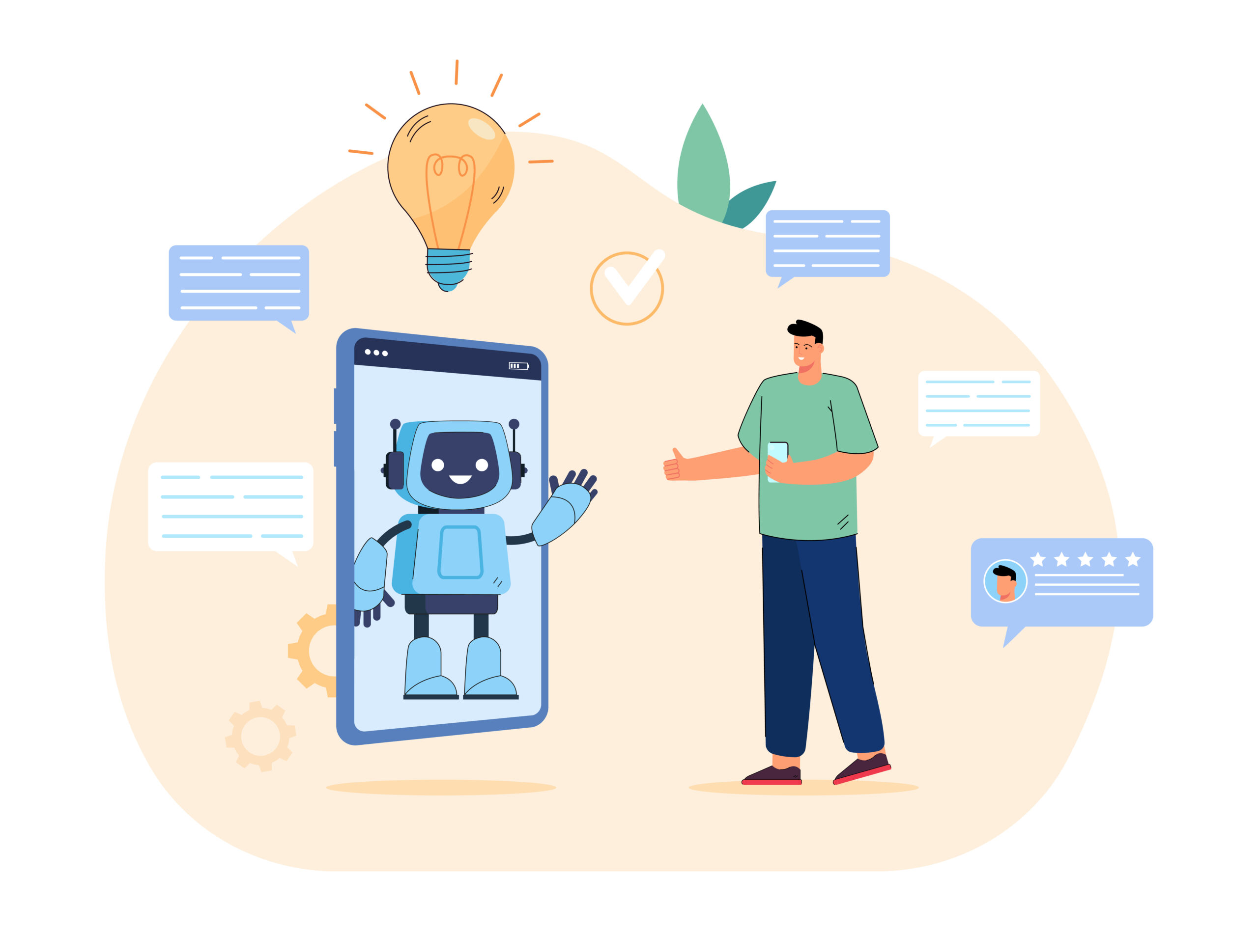 Conversation between chat bot on screen of phone and customer